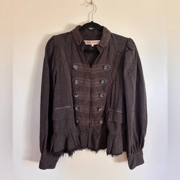 Free People Brown Military Button Jacket Small - Picture 1 of 5